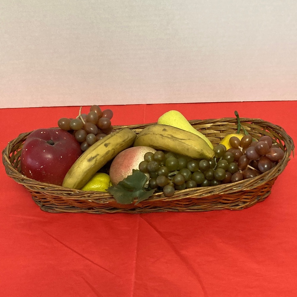 Vintage basket of faux fruit ten pieces
